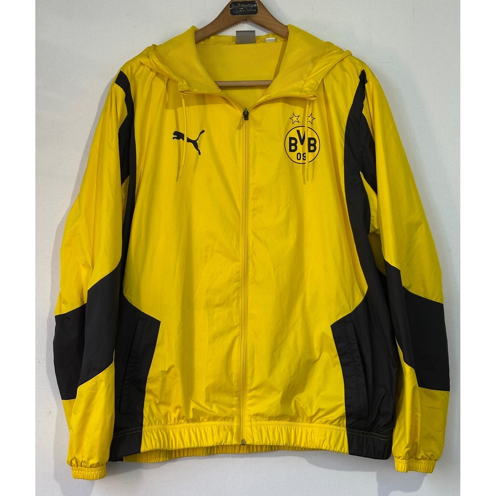Puma BVB Borussia Dortmund Hooded Windbreaker Mens XL Yellow Excellent